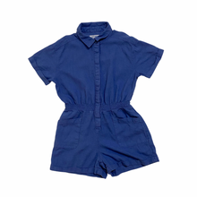 Load image into Gallery viewer, Blue Linen Blend Short Sleeve Romper 8Y
