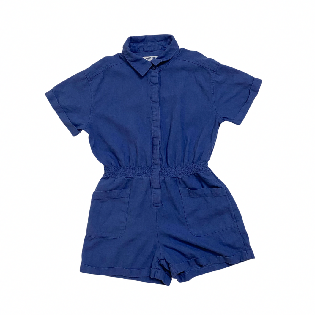 Blue Linen Blend Short Sleeve Romper 8Y