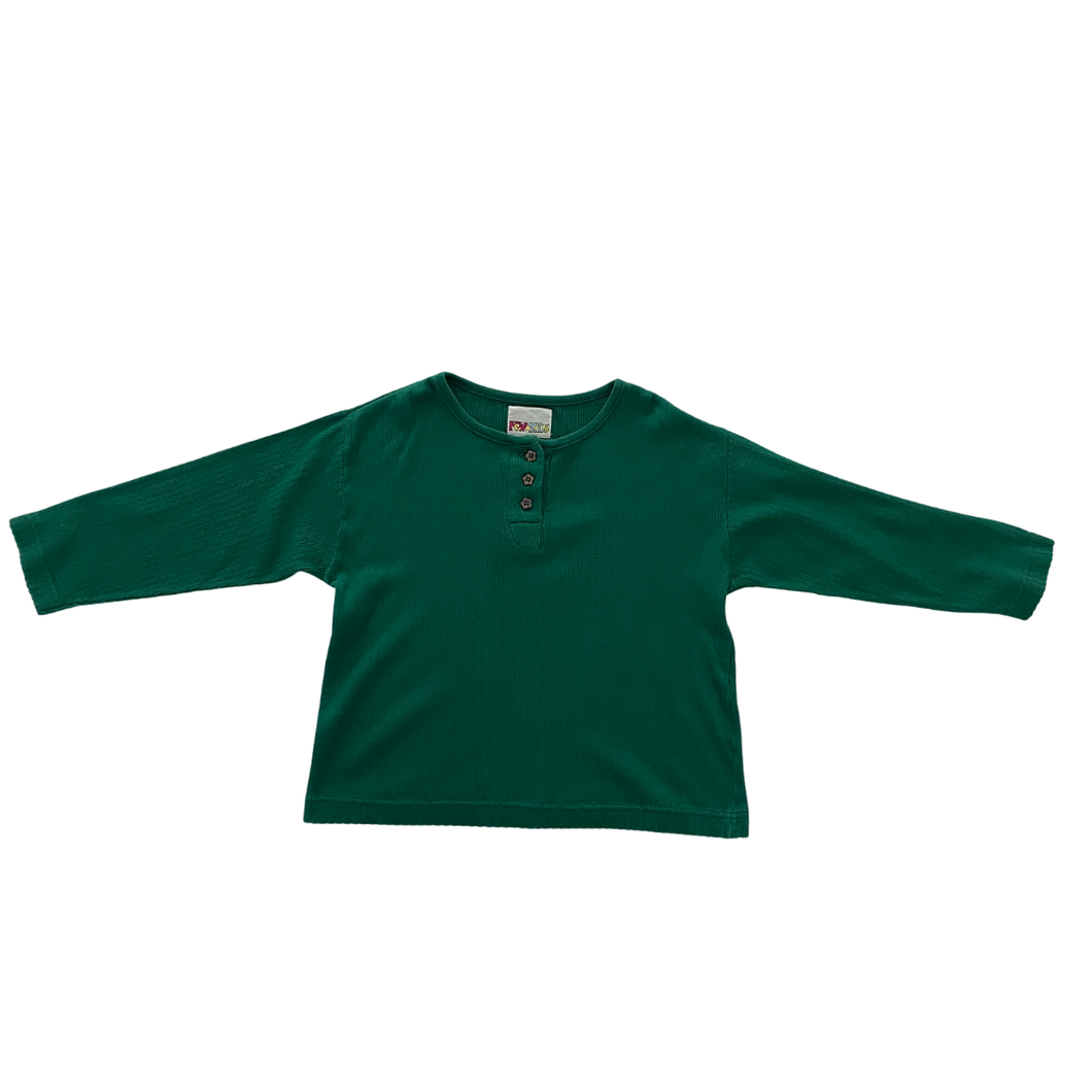 Vintage Green Long Sleeve Henley 5/6Y
