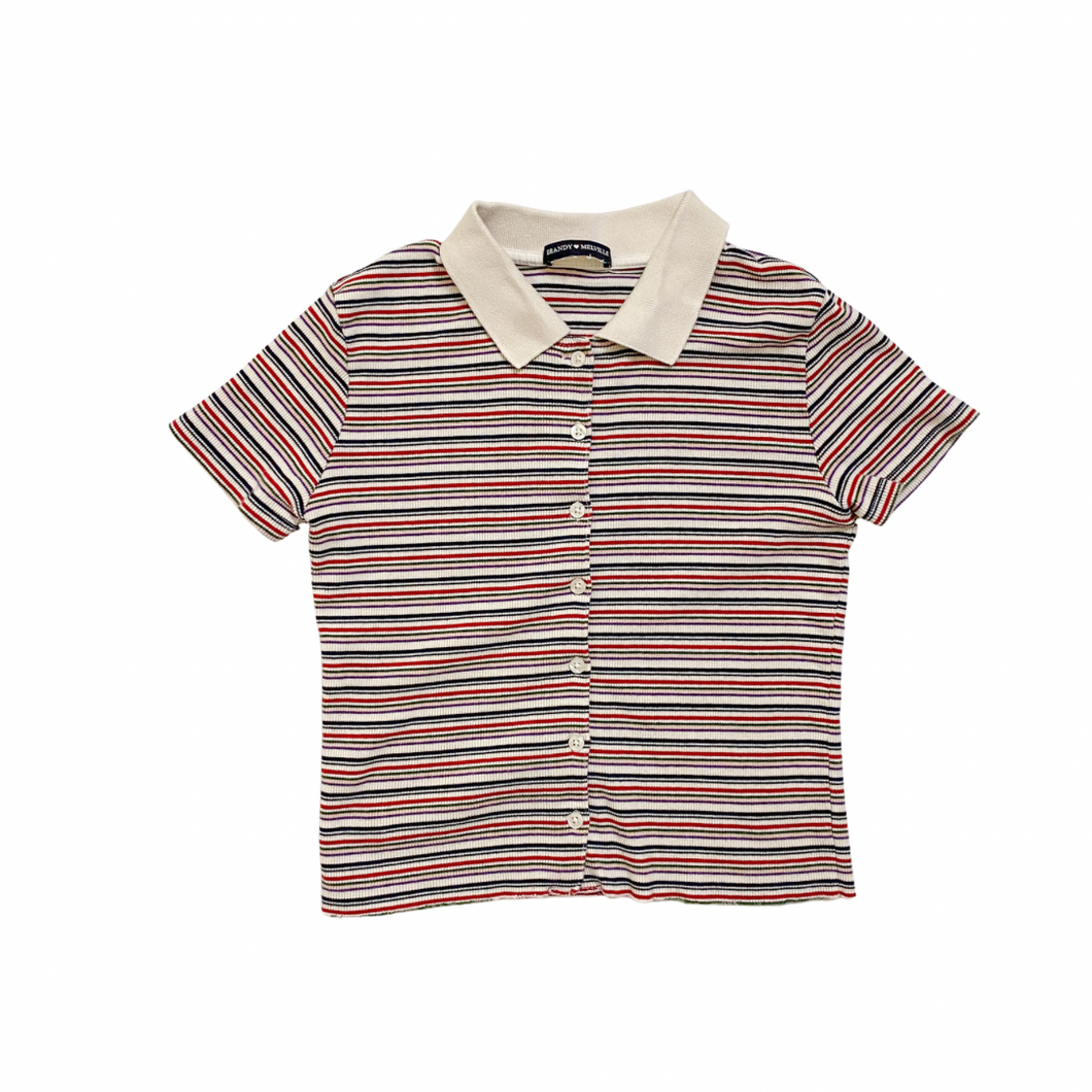 Brandy Melville Striped Collar Tee 10Y