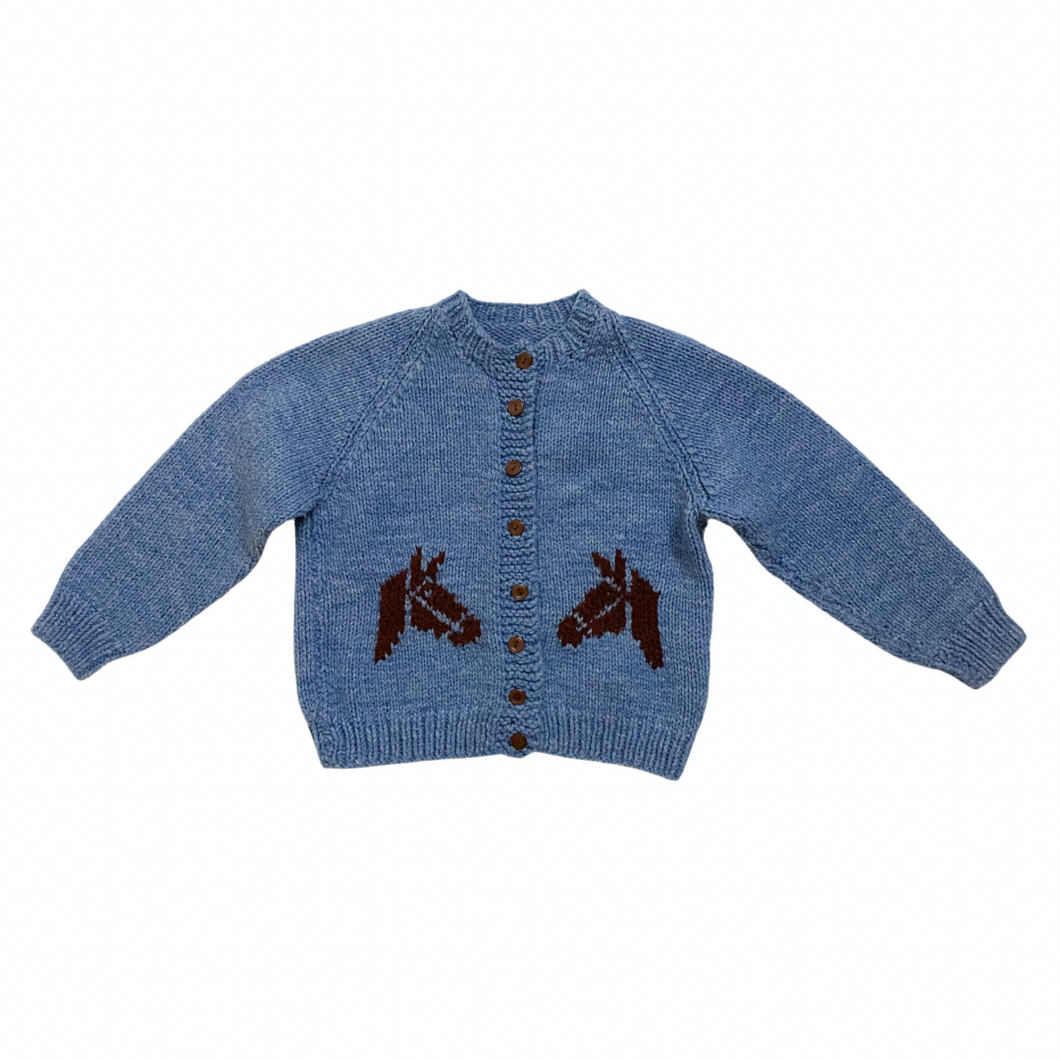 Hand Knit Horse Cardigan 3/4T