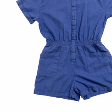 Load image into Gallery viewer, Blue Linen Blend Short Sleeve Romper 8Y
