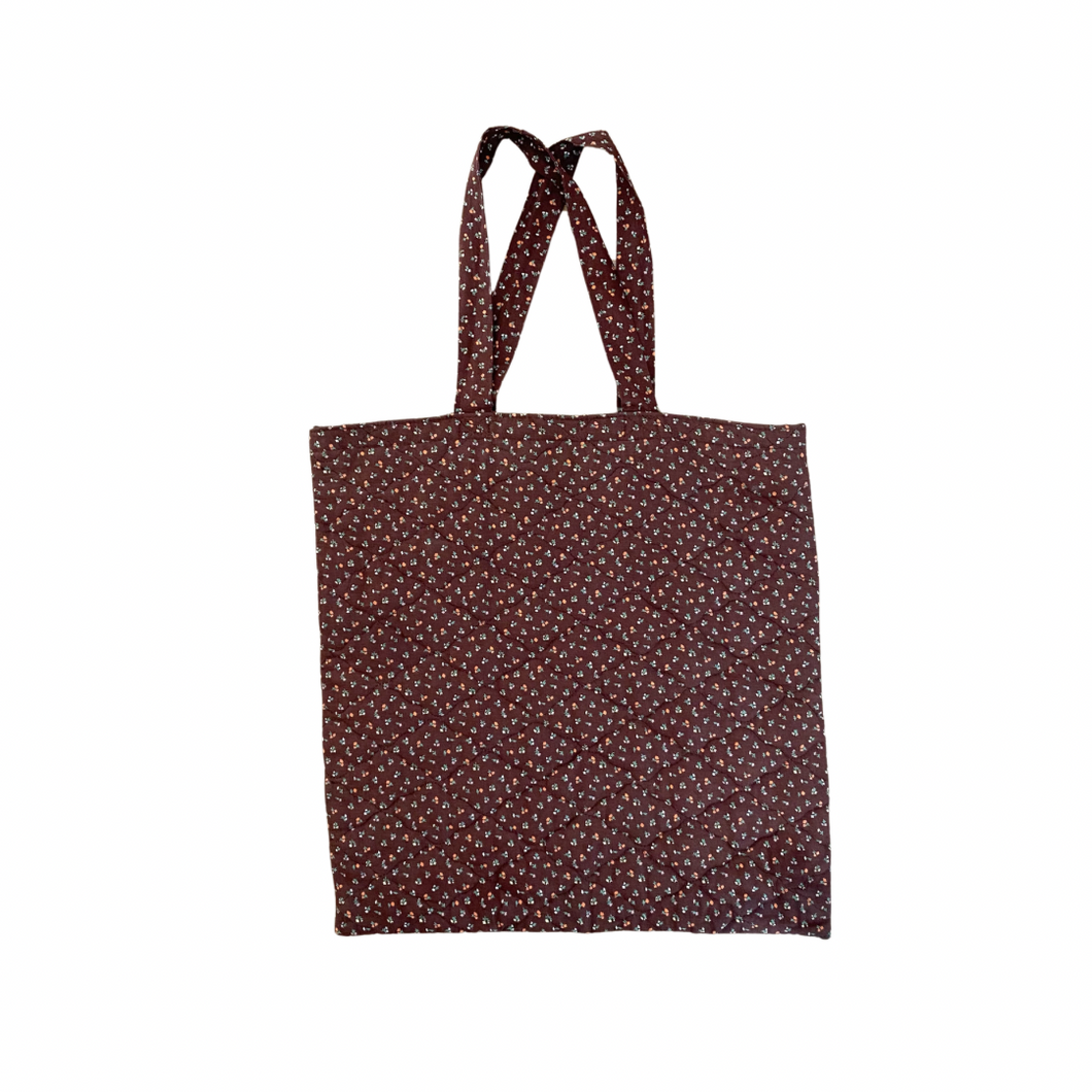 Quilted Brown Floral Print Tote Bag