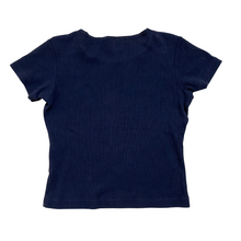 Load image into Gallery viewer, Navy Blue Cropped Pointelle Tee
