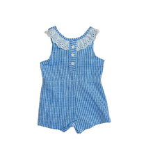 Load image into Gallery viewer, Vintage Blue Eyelet Collar Romper 18M
