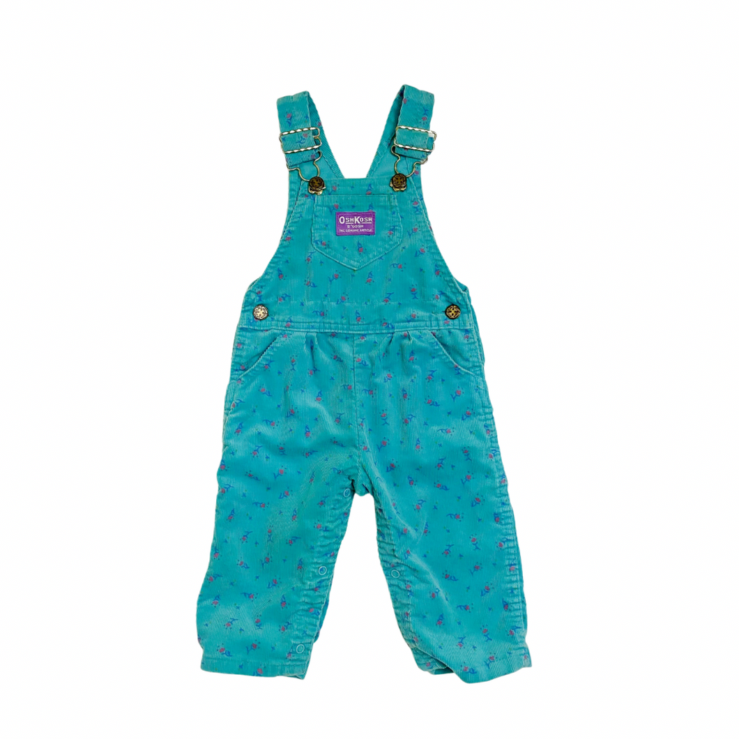 Green Floral Corduroy Overalls 24M