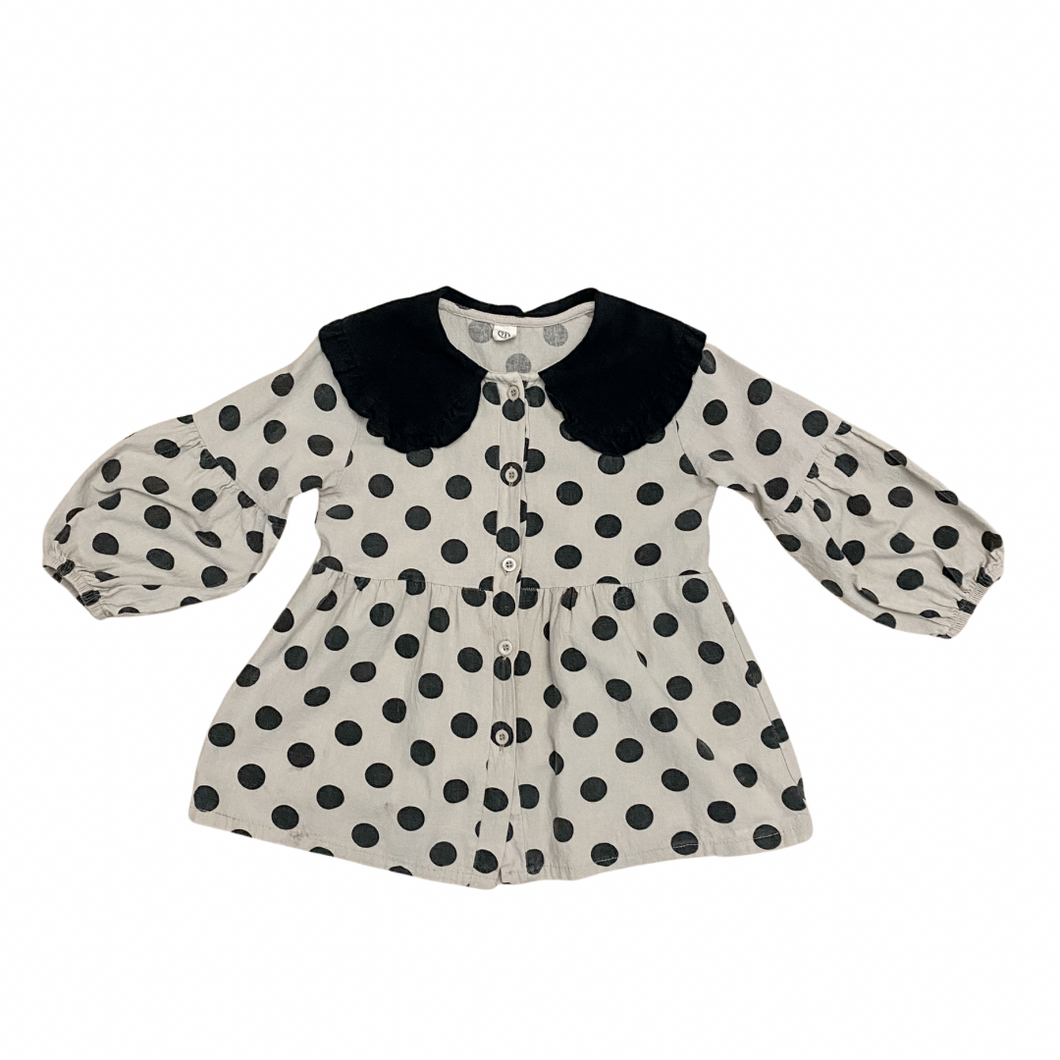 Dotted Button Front Collar Blouse 6/8Y